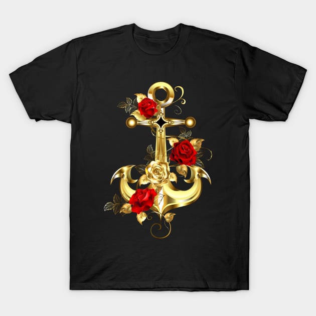 Golden Anchor with Roses ( Gold Anchor with Gold Roses ) T-Shirt by Blackmoon9